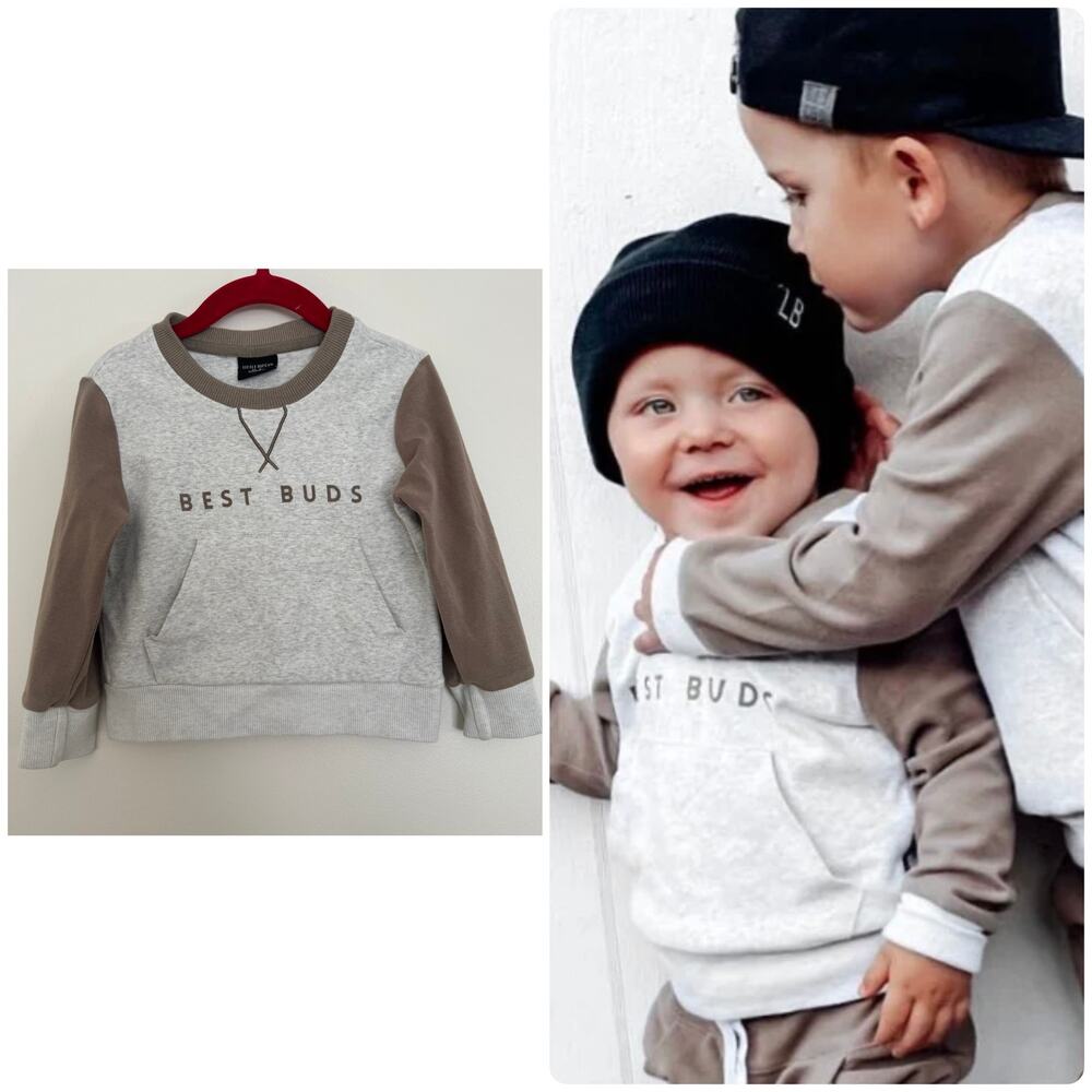 Little Bipsy ‘Best Buds’ Pullover Sweatshirt with Colorblock Brown Sleeves